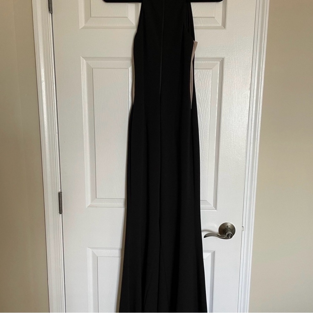 Lulu's Black Maxi Evening Gown with mesh sides